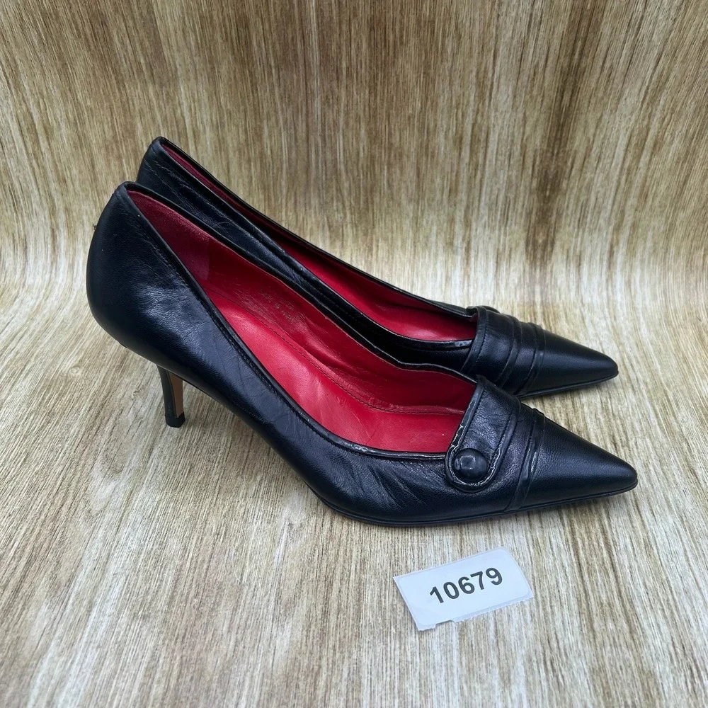 Coach Pointed Toe Pumps Women's Size 8 B Black Button Pleated Stiletto Heels